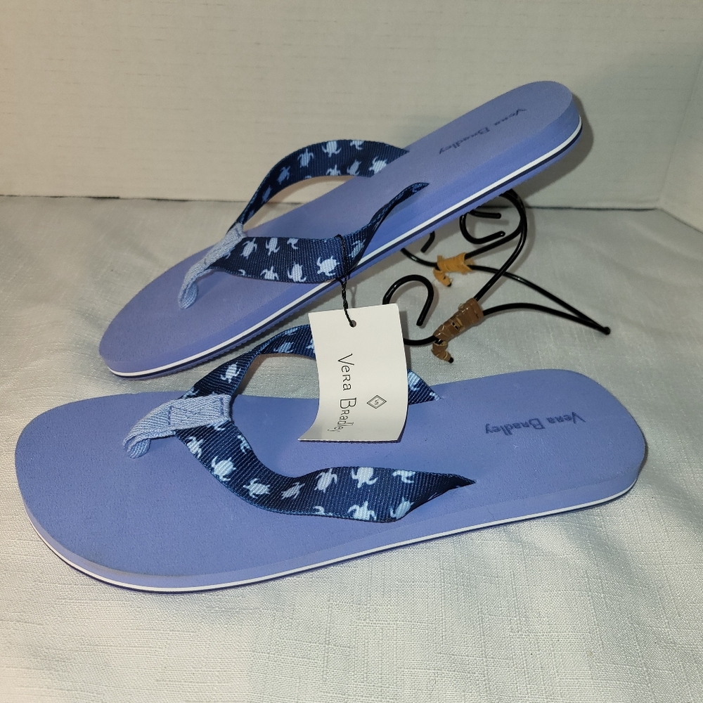 Vera Bradley Webbing Strap Flip Flops Tiny Turtle Dream Womens Sz SMALL 5-6 NEW